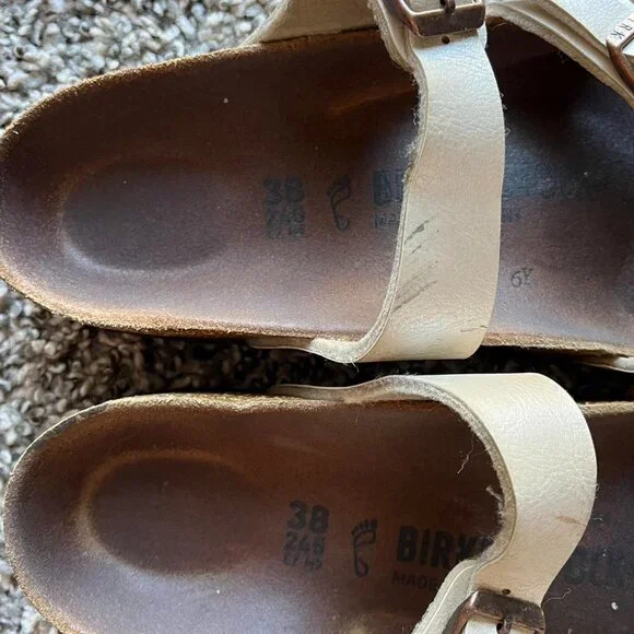 Birkenstock Arizona Sandals Women 7-7.5 (EU 38) Cream Slides Western Comfortable - Picture 4 of 6